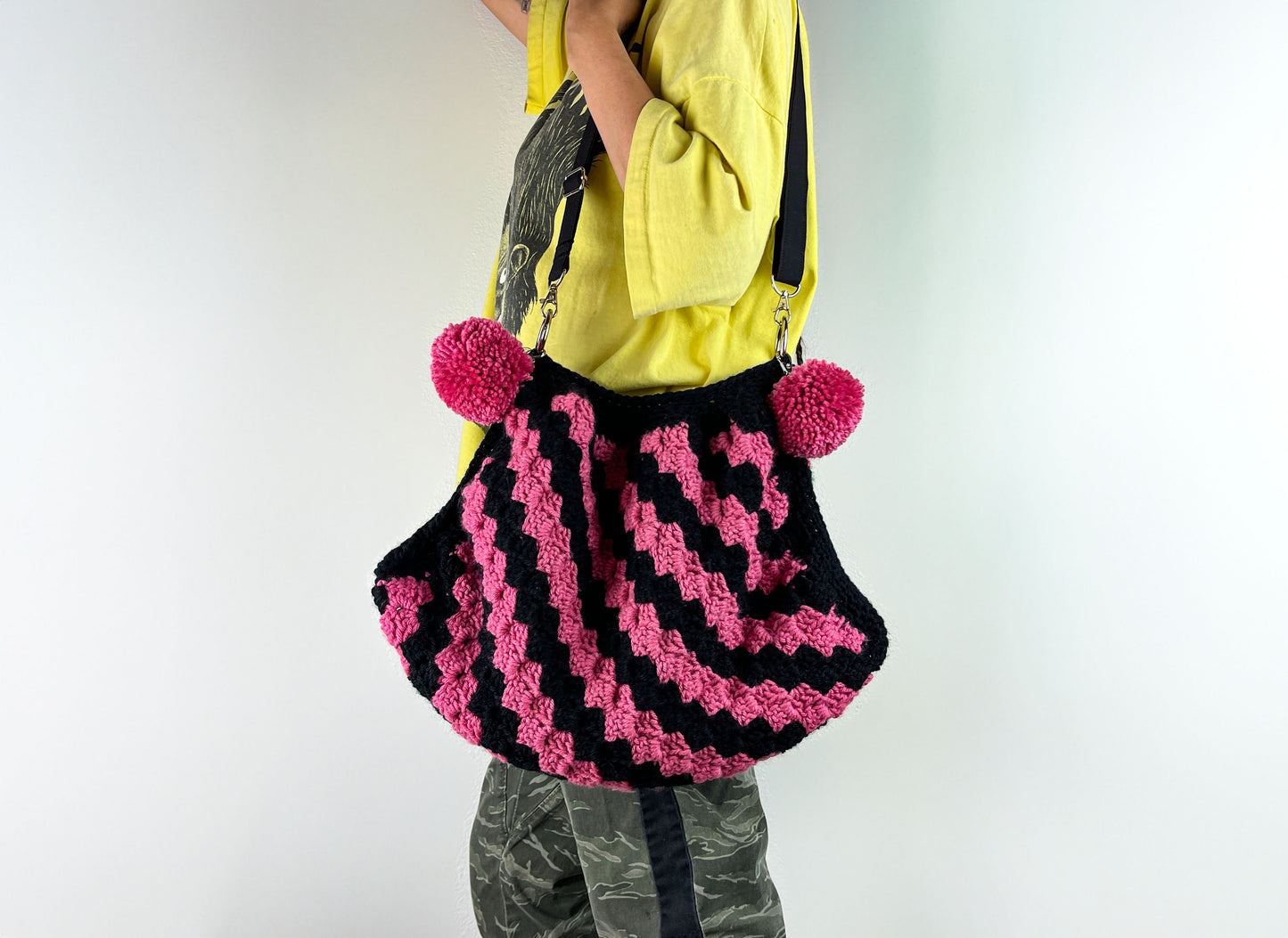 Berry & Black Crochet Cross Body Shoulder Bag
