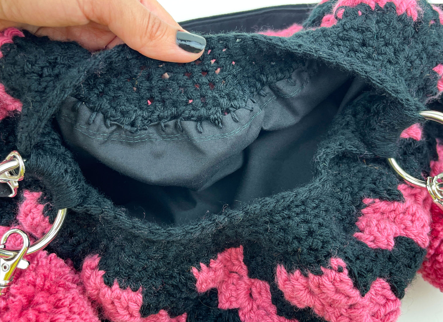 Berry & Black Crochet Cross Body Shoulder Bag