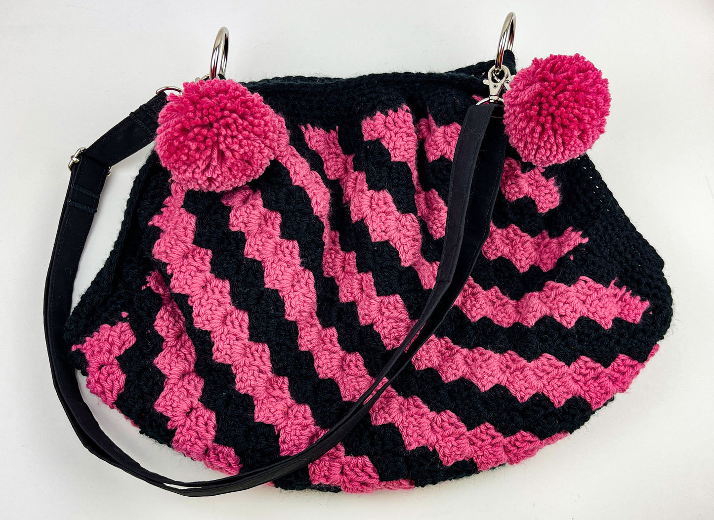 Berry & Black Crochet Cross Body Shoulder Bag