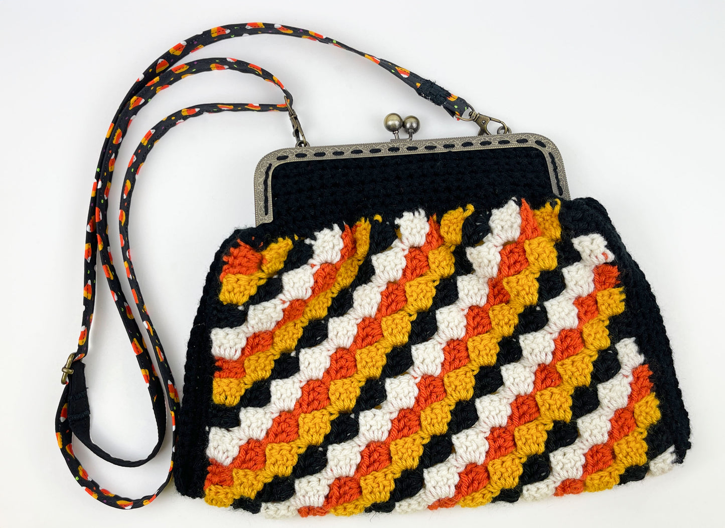 Crochet Cross Body Kiss Lock Purse with Adjustable Strap