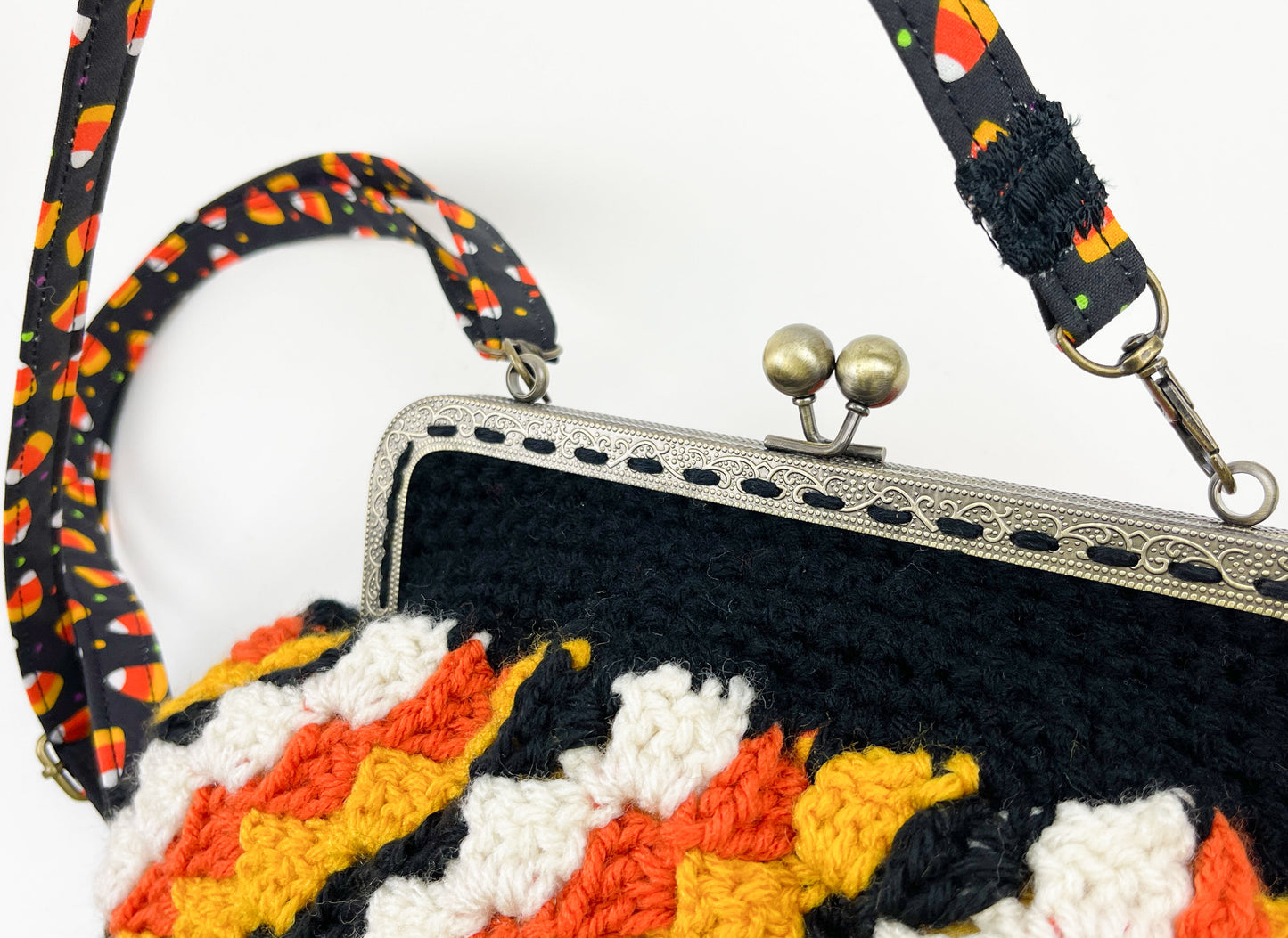 Crochet Cross Body Kiss Lock Purse with Adjustable Strap