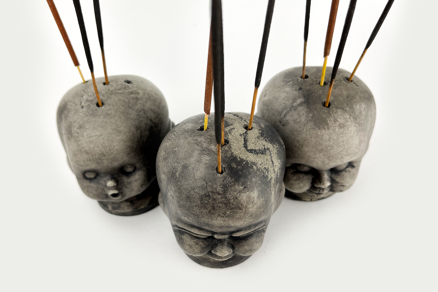 Creepy 3 Faced Doll Head Incense Burner