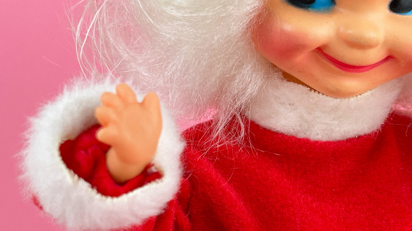 Vintage Kitschy Christmas Mrs. Claus Wearing Red Velvet Puffy Dress, White hair, Mid Century Christmas Kitsch 13.5" Tall