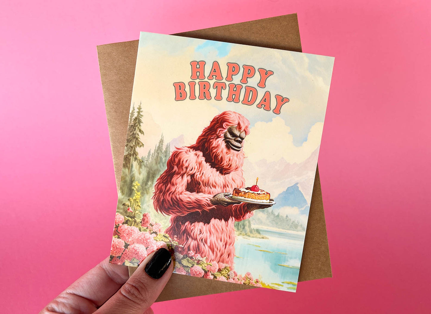 Big Foot Birthday Greeting Card - Cryptozoology Art