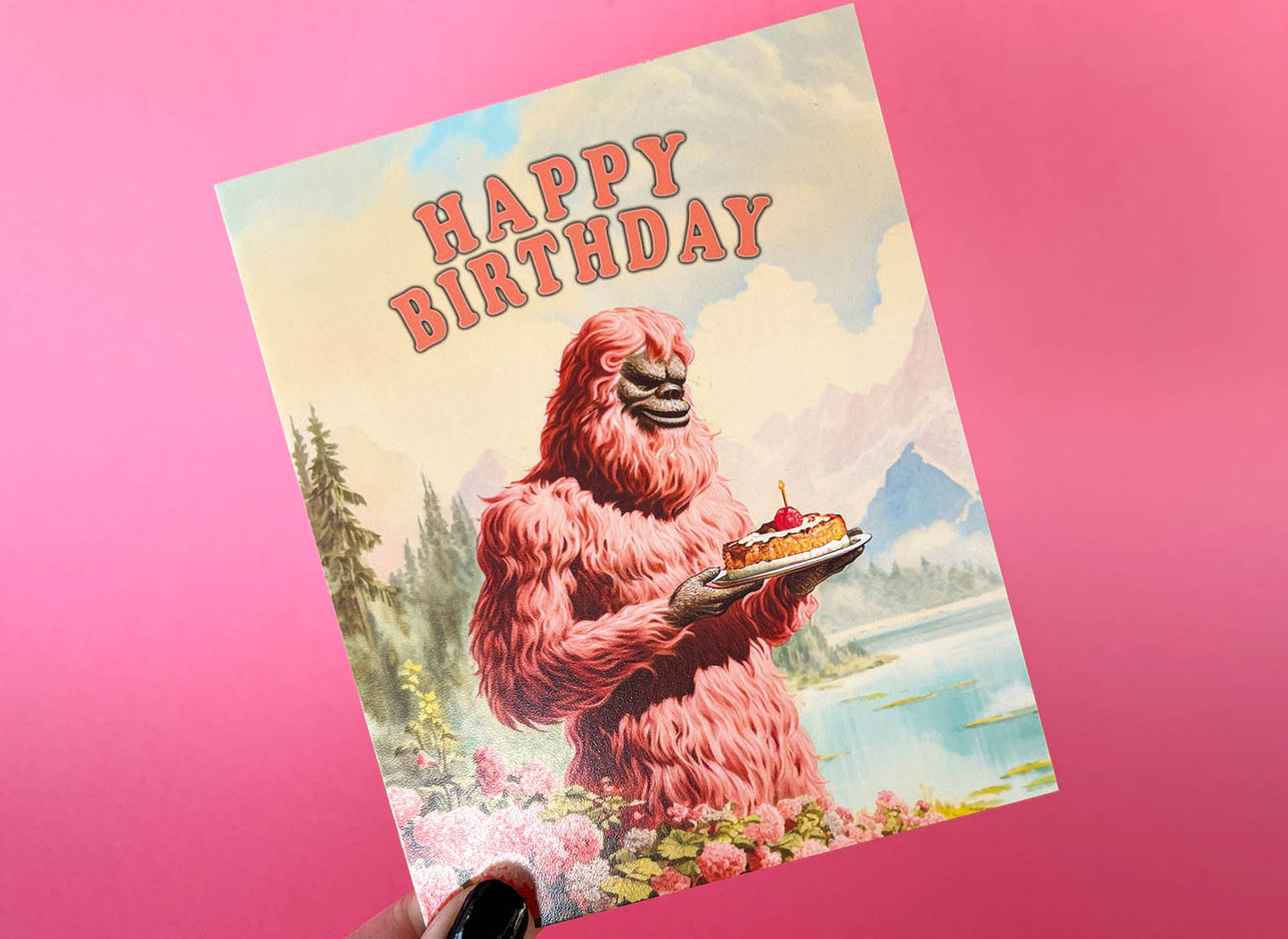 Big Foot Birthday Greeting Card - Cryptozoology Art