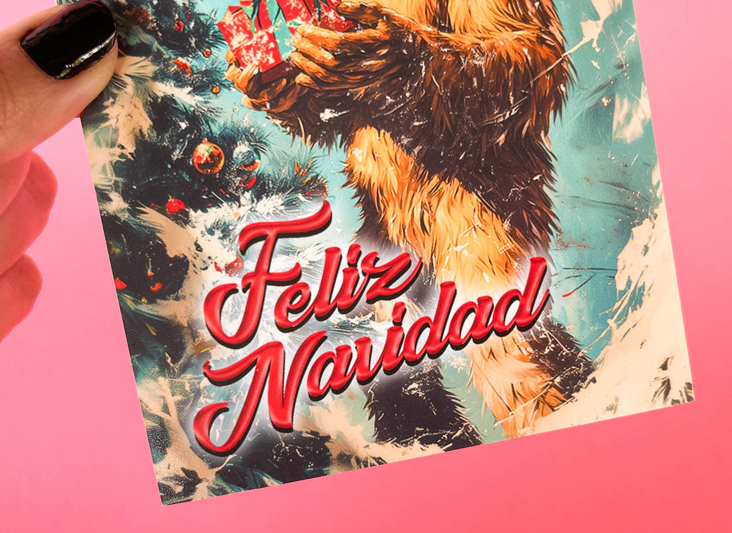 Kitschy Big Foot Christmas Card - Feliz Navidad Cryptozoology Holiday Greeting Cards, Funny Cryptid Gift for Cryptozoologist, Weird Stuff