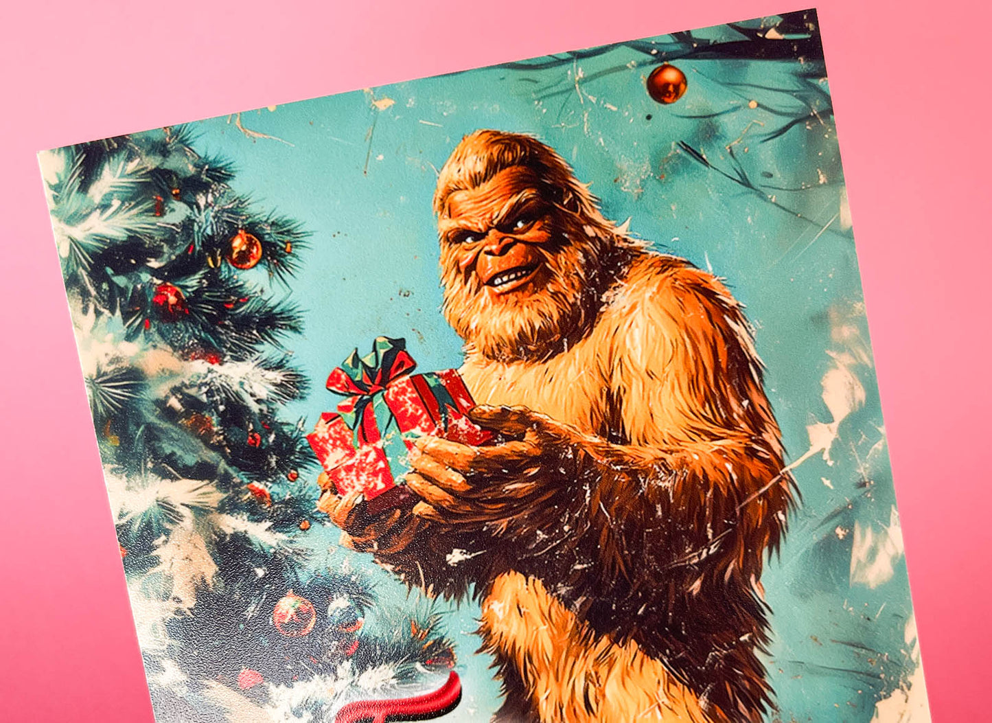 Kitschy Big Foot Christmas Card - Feliz Navidad Cryptozoology Holiday Greeting Cards, Funny Cryptid Gift for Cryptozoologist, Weird Stuff