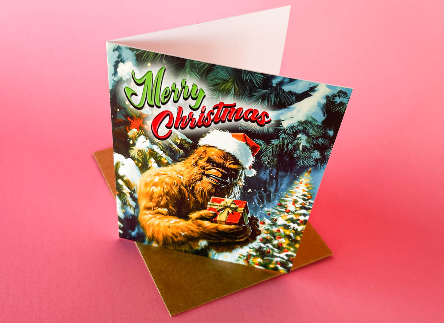 Big Foot Christmas Card - Cryptozoology Holiday Greeting Cards, Funny Cryptid Art, Gift for Cryptozoologist, Weird Stuff, Cryptids