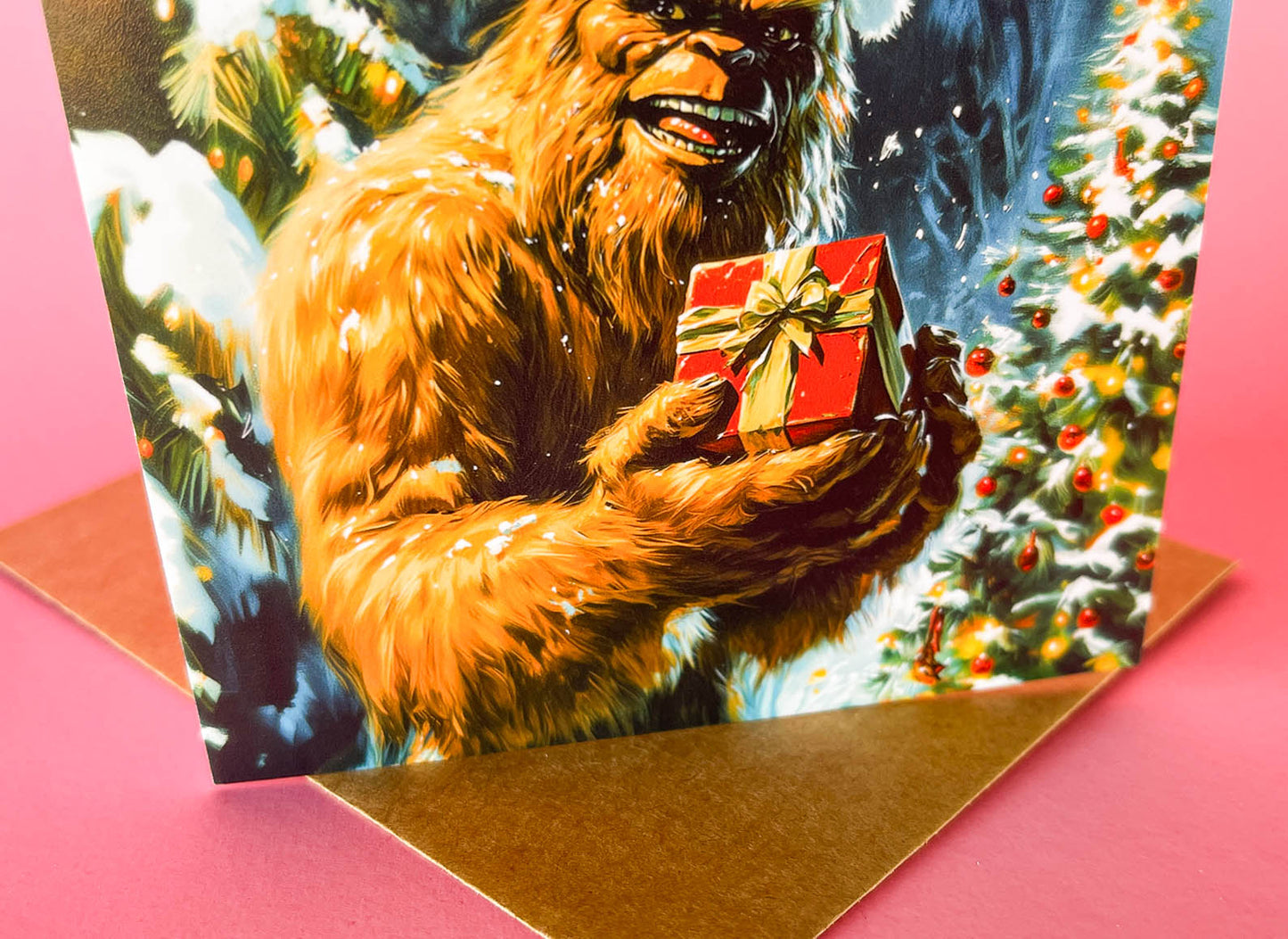 Big Foot Christmas Card - Cryptozoology Holiday Greeting Cards, Funny Cryptid Art, Gift for Cryptozoologist, Weird Stuff, Cryptids