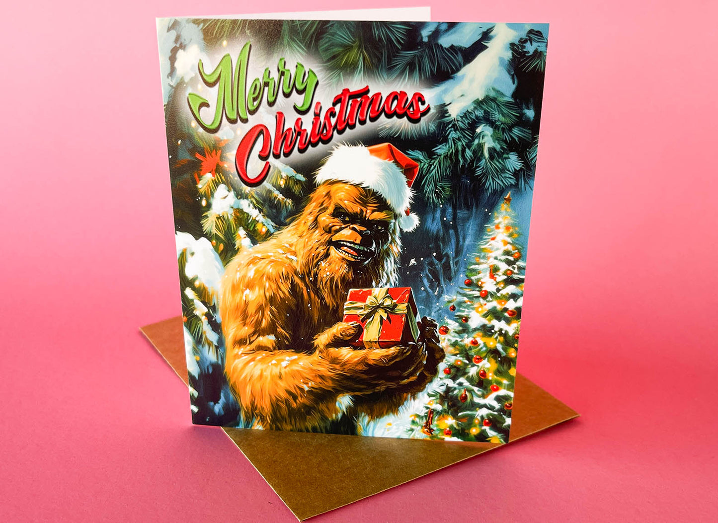 Big Foot Christmas Card - Cryptozoology Holiday Greeting Cards, Funny Cryptid Art, Gift for Cryptozoologist, Weird Stuff, Cryptids