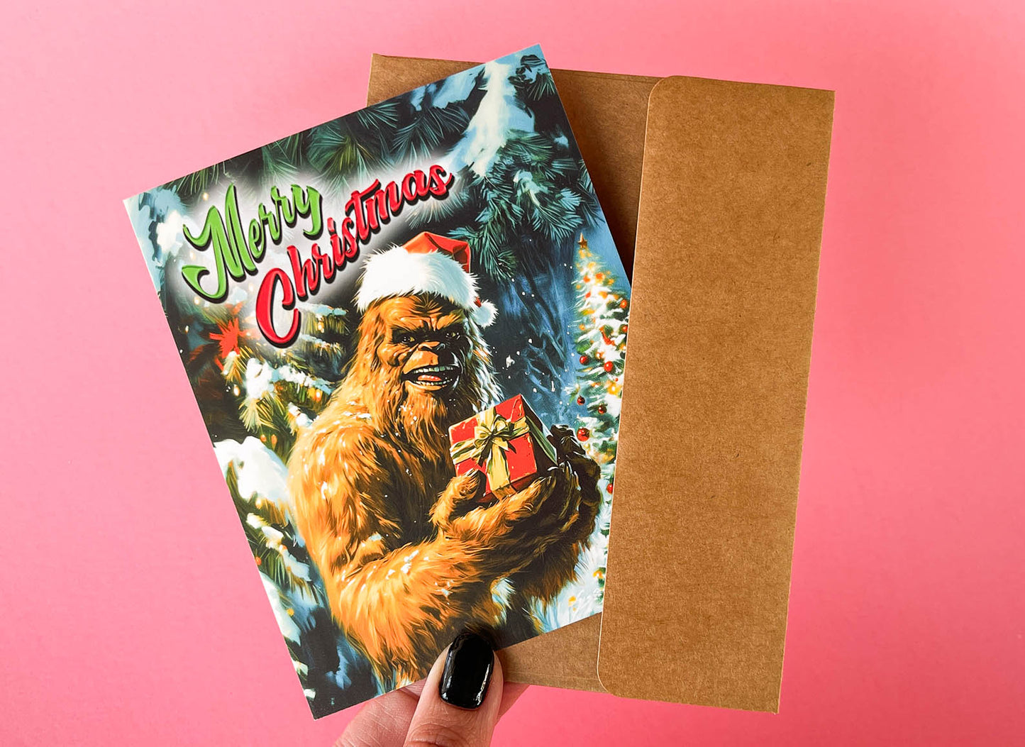Big Foot Christmas Card - Cryptozoology Holiday Greeting Cards, Funny Cryptid Art, Gift for Cryptozoologist, Weird Stuff, Cryptids