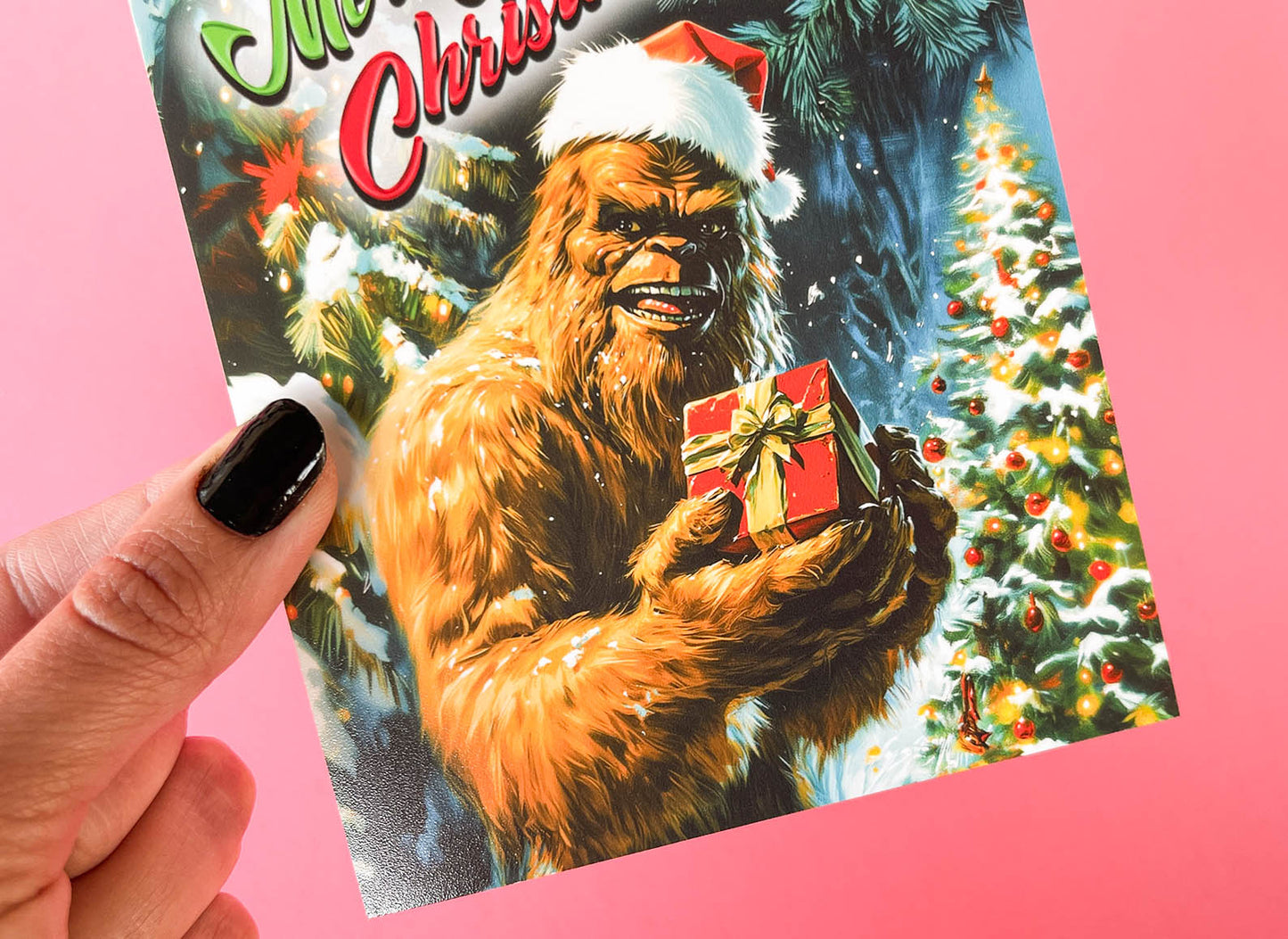 Big Foot Christmas Card - Cryptozoology Holiday Greeting Cards, Funny Cryptid Art, Gift for Cryptozoologist, Weird Stuff, Cryptids