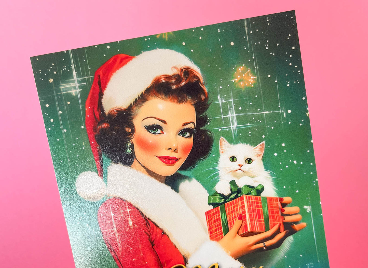 Kitschy Retro Christmas Card - PinUp Lady Wearing Santa outfit, Cute Vintage Inspired Holiday Greeting Cards - w/Envelope, Retro Ladies