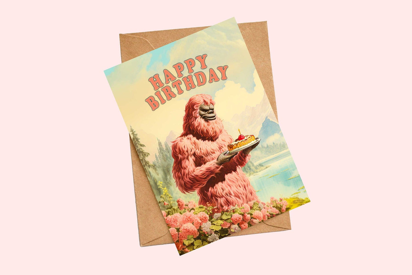 Big Foot Birthday Greeting Card - Cryptozoology Art