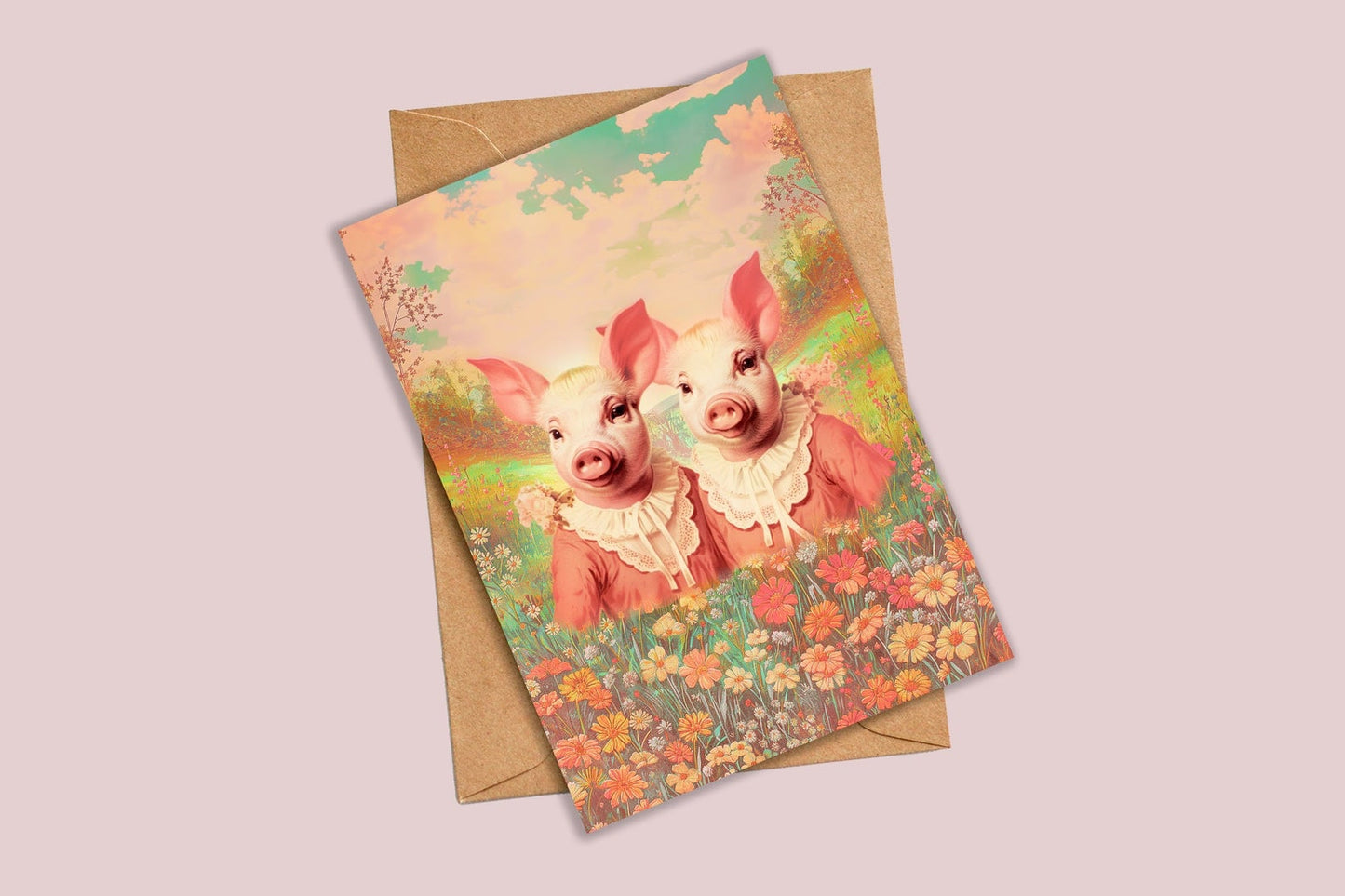 Anthropomorphic Pigs Greeting Card