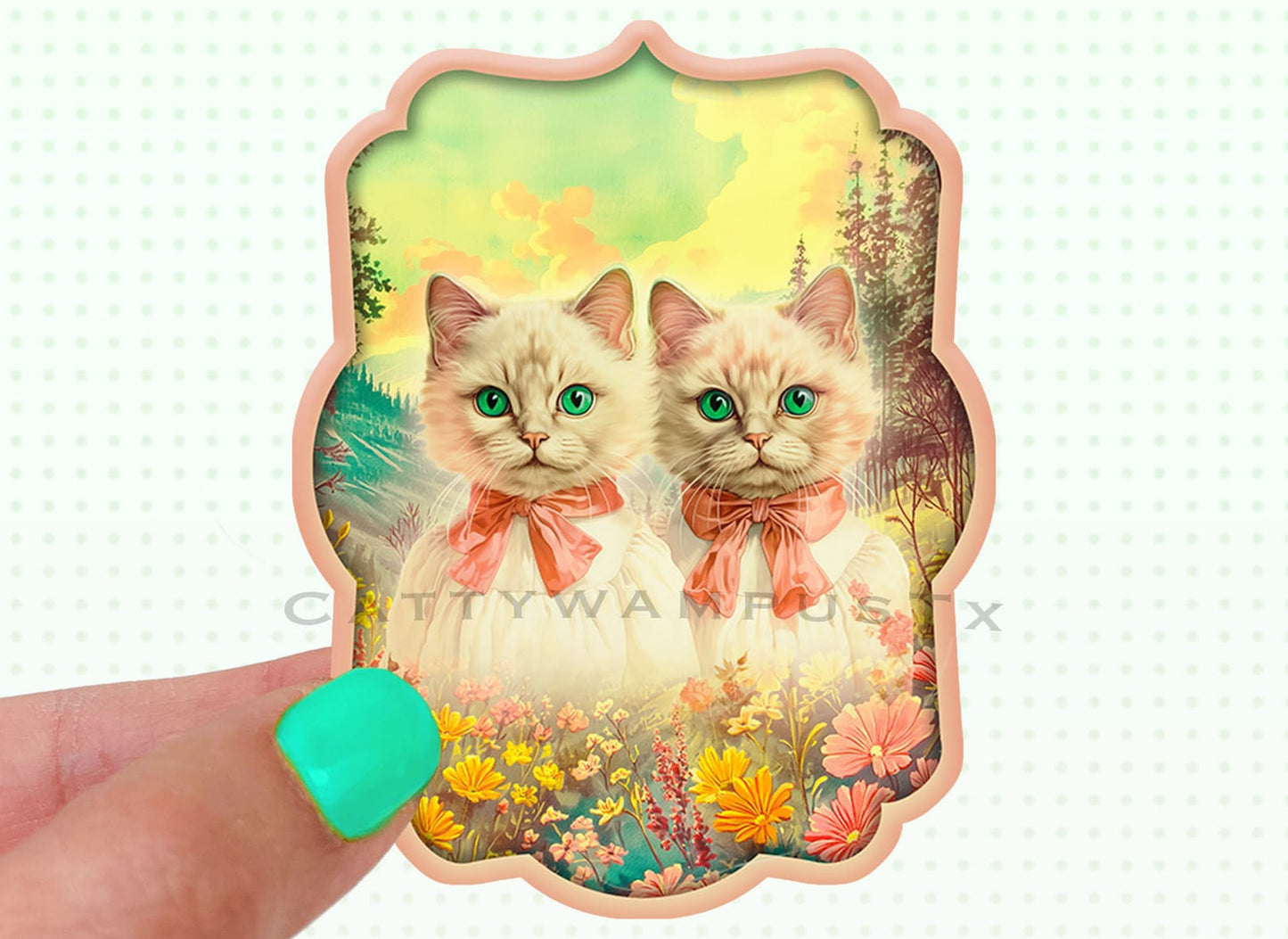 Whimsical White Cats Sticker