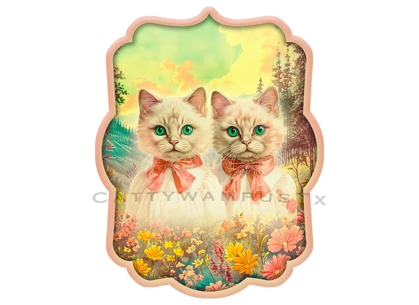 Whimsical White Cats Sticker
