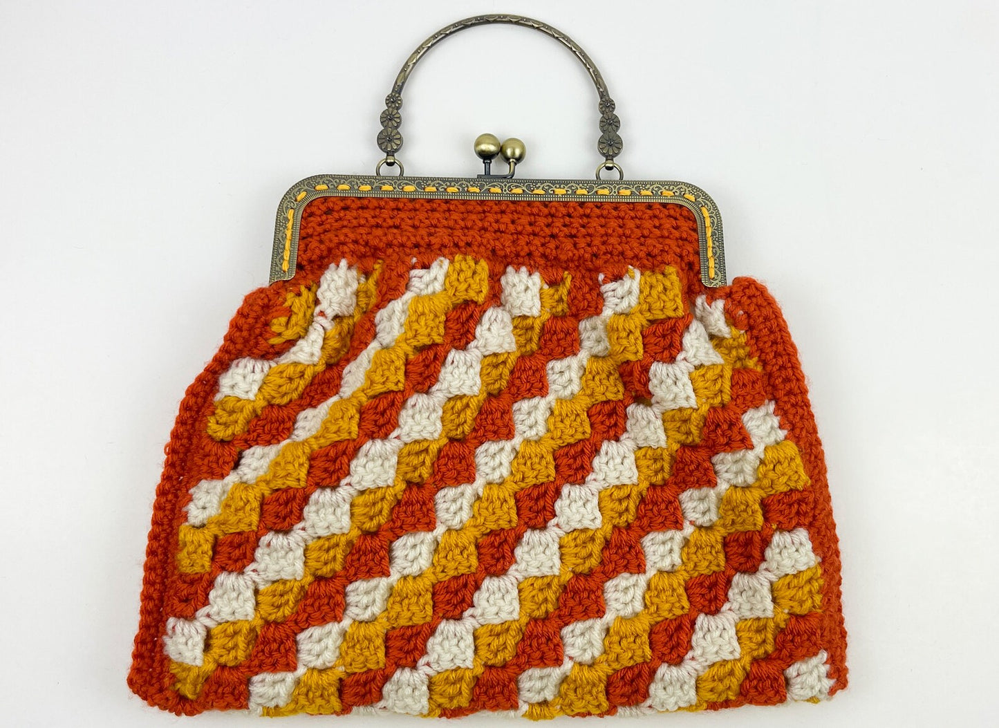 Crochet Cross Body Kiss Lock Purse with Adjustable Strap