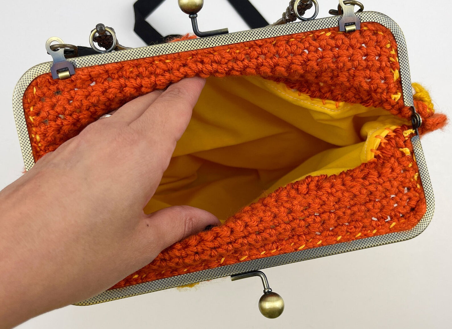 Crochet Cross Body Kiss Lock Purse with Adjustable Strap