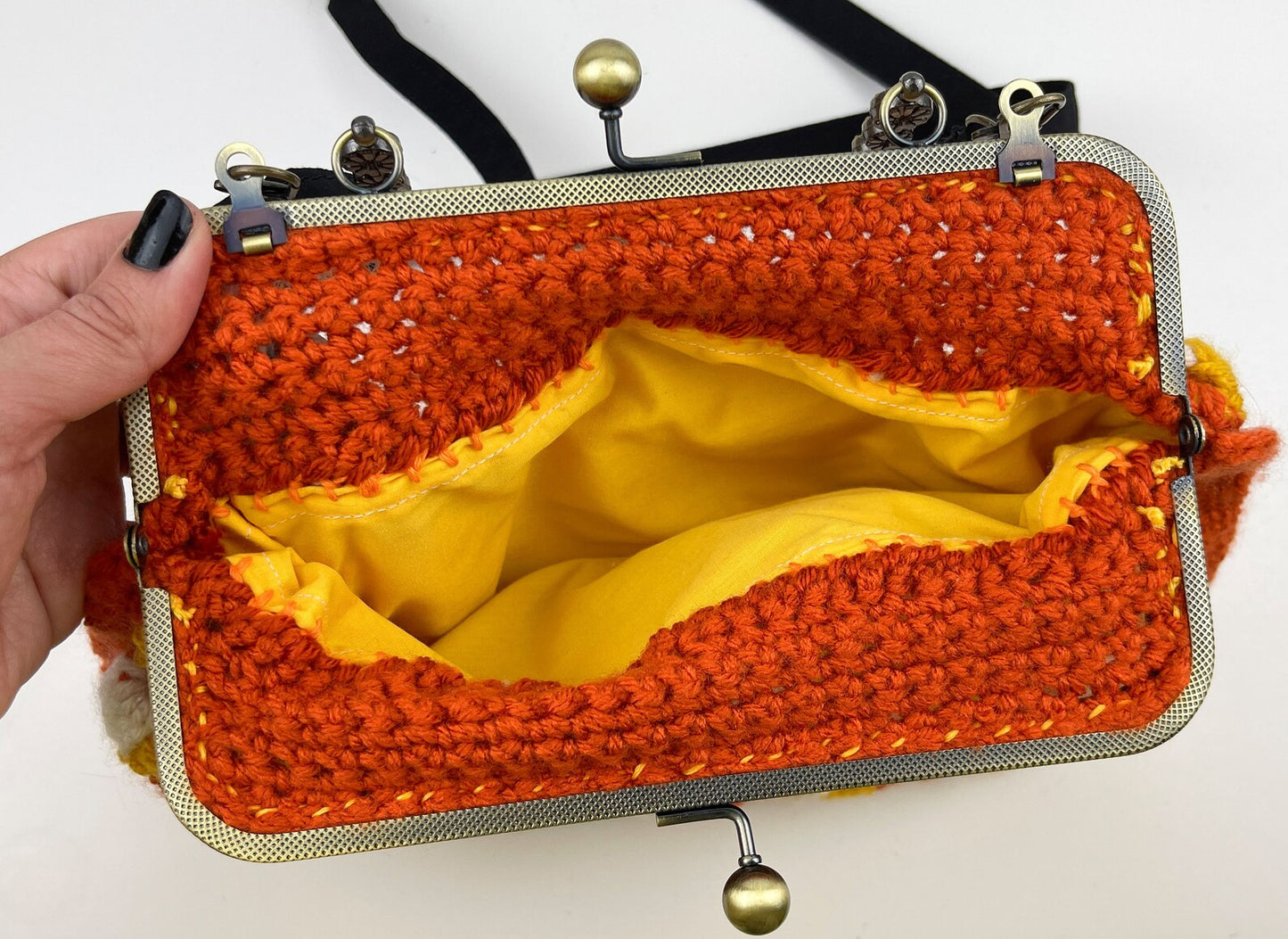 Crochet Cross Body Kiss Lock Purse with Adjustable Strap