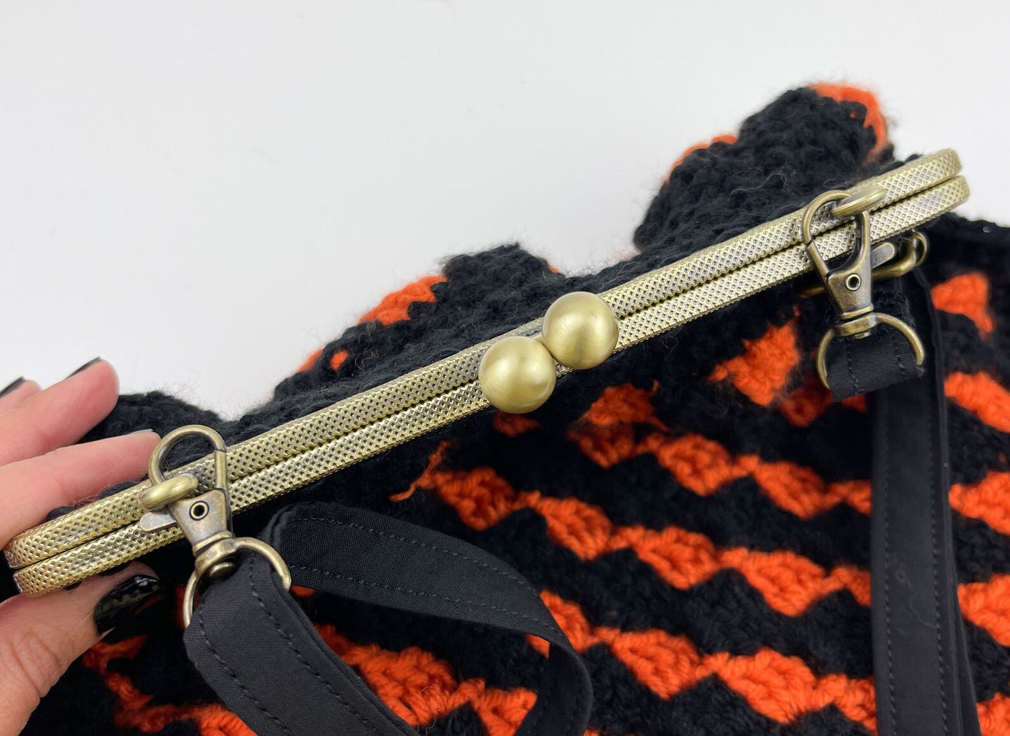 Crochet Cross Body Kiss Lock Purse with Adjustable Strap