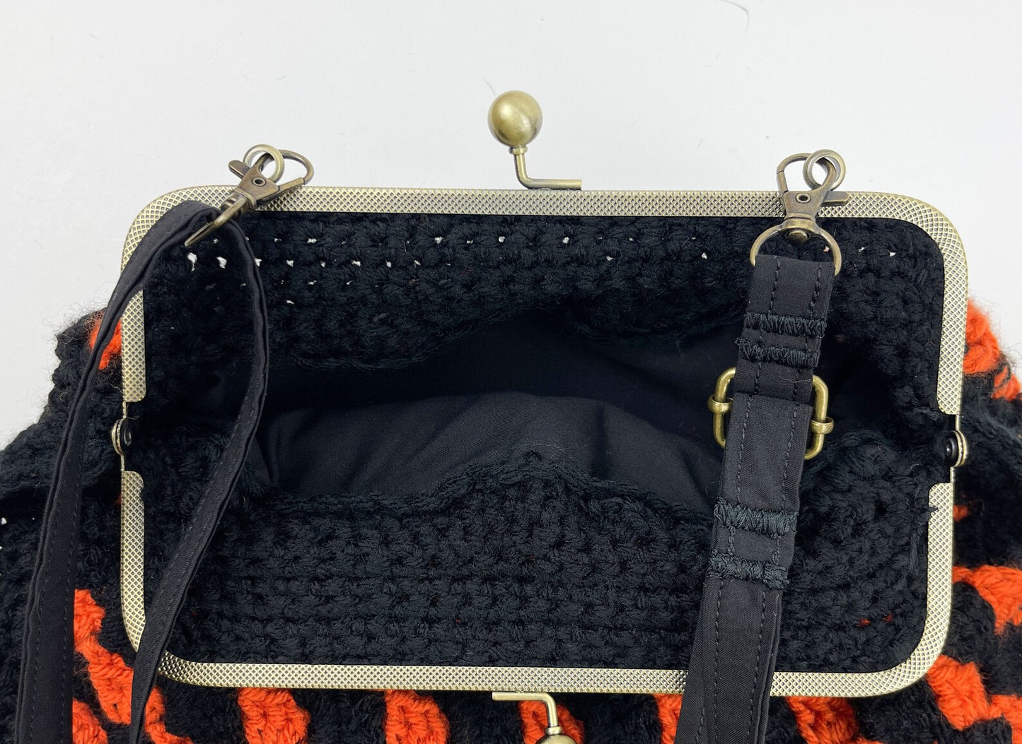 Crochet Cross Body Kiss Lock Purse with Adjustable Strap