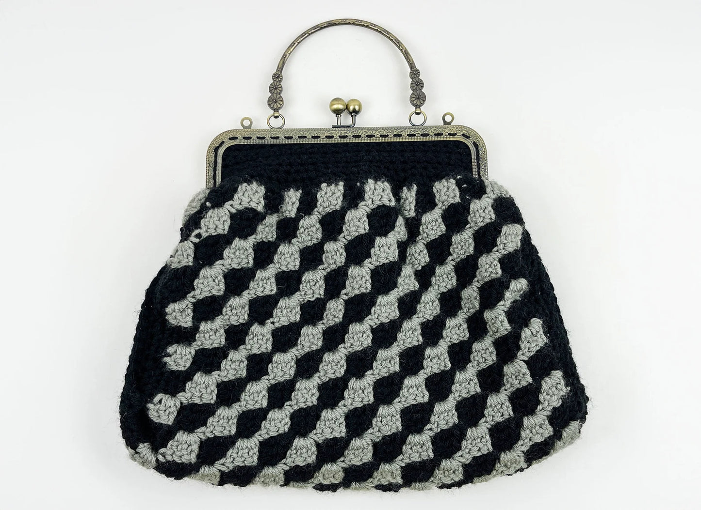 Crochet Cross Body Kiss Lock Purse with Adjustable Strap