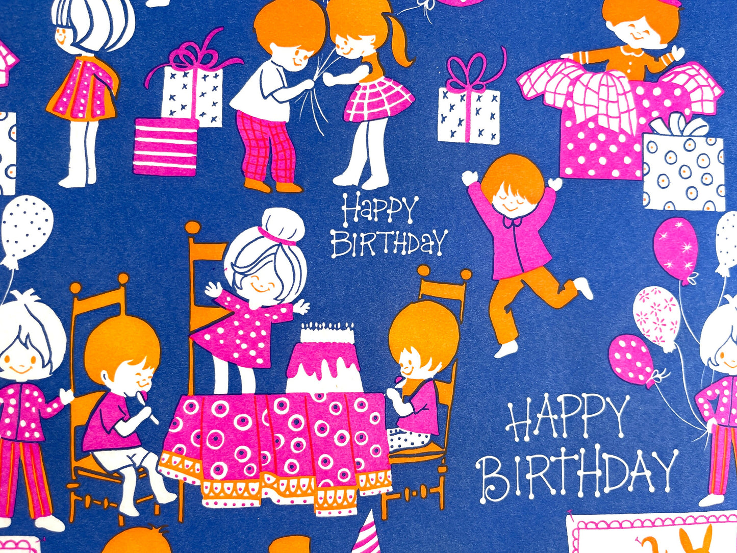 Vintage Wrapping Paper | Happy Birthday, Retro | 18 x 28 Sheets Cut from the Roll / Individual or Whole Pieces | Vintage Scrap Booking Paper