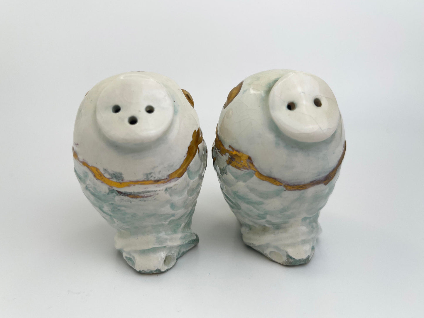 Vintage Fish Salt and Pepper Shakers | Mid Century | Hand Painted Ceramic | Gold, Blue, Beige