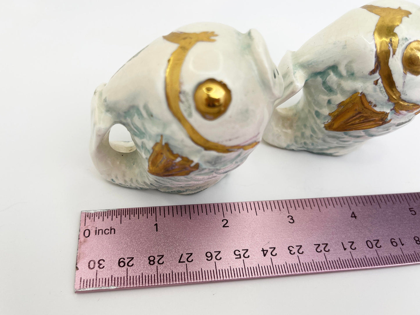 Vintage Fish Salt and Pepper Shakers | Mid Century | Hand Painted Ceramic | Gold, Blue, Beige