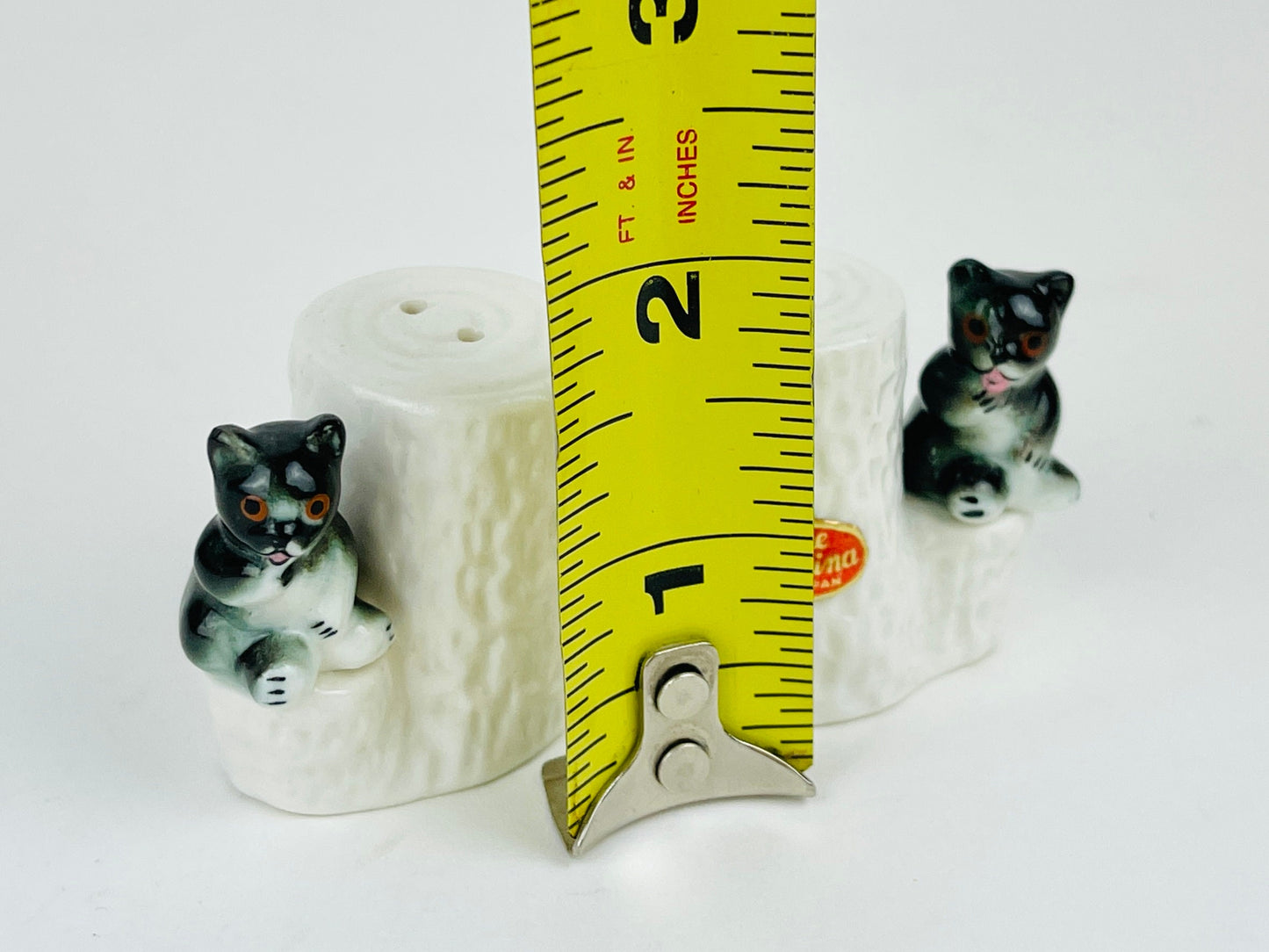Vintage Salt and Pepper Shakers Bone China Baby Bear Cubs Sitting on white tree trunks Set of 2 Miniature Woodland Animal Critters Figurines