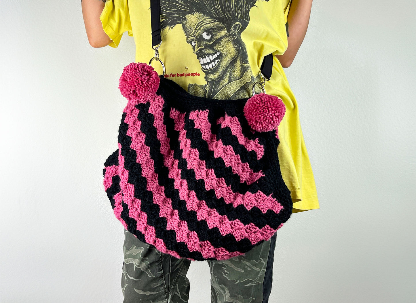 Berry & Black Crochet Cross Body Shoulder Bag