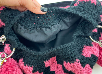 Berry & Black Crochet Cross Body Shoulder Bag