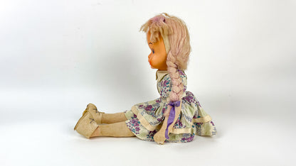 Vintage Polish Cloth Doll, Jointed legs, Plastic Mask Face 17" tall , Repair Doll Project Collectable Ethnic Doll