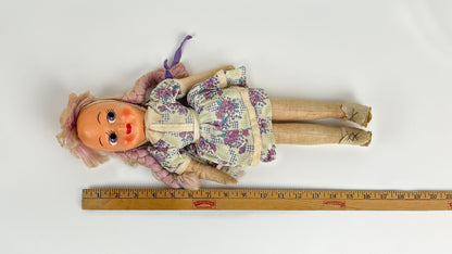 Vintage Polish Cloth Doll, Jointed legs, Plastic Mask Face 17" tall , Repair Doll Project Collectable Ethnic Doll