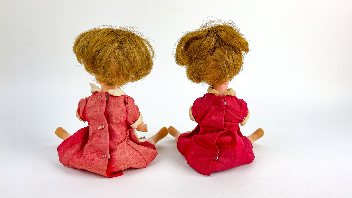 Vintage Penny Brite 8.5” Dolls Original Dress 1960s Set of 2 Deluxe Reading Dolls Patent Pending Corp