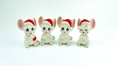 4 Vintage Lefton Mice Christmas Carolers Kitschy Figurines
