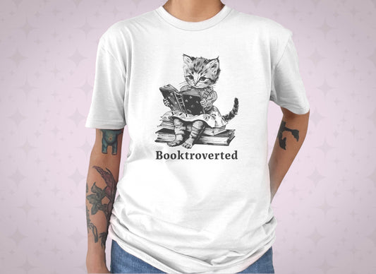 Brooktroverted - Anthropomorphic Cat T-Shirt, Cute Book Lover Tee