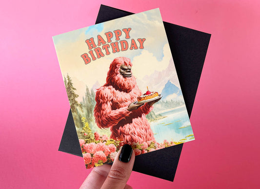 Big Foot Birthday Greeting Card - Cryptozoology Art