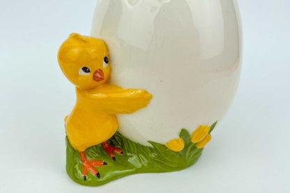 Vintage Anthropomorphic Baby Chick Holding Egg Planter / Vase