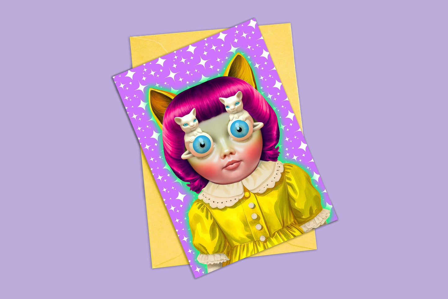 Anthropomorphic Cat Doll Greeting Card