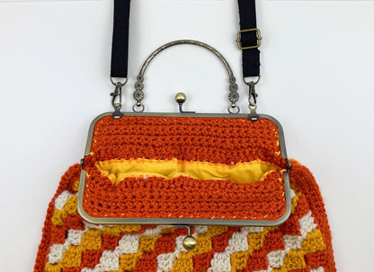 Crochet Cross Body Kiss Lock Purse with Adjustable Strap