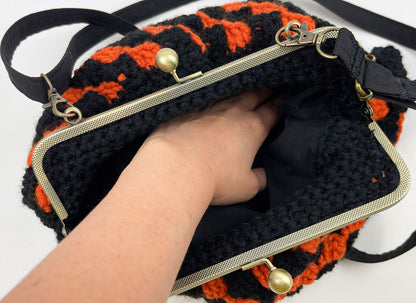 Crochet Cross Body Kiss Lock Purse with Adjustable Strap