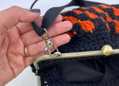 Crochet Cross Body Kiss Lock Purse with Adjustable Strap