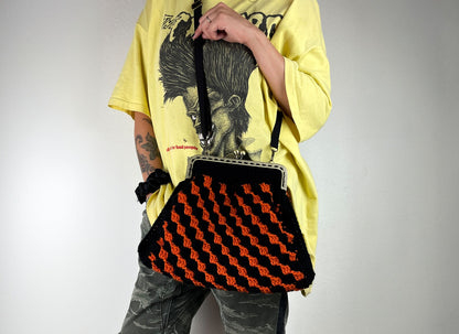 Crochet Cross Body Kiss Lock Purse with Adjustable Strap