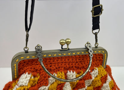 Crochet Cross Body Kiss Lock Purse with Adjustable Strap