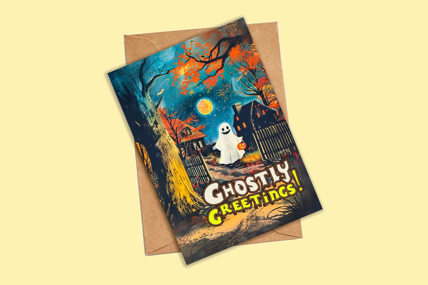 Halloween Ghost Trick-or-Treating Greeting Card