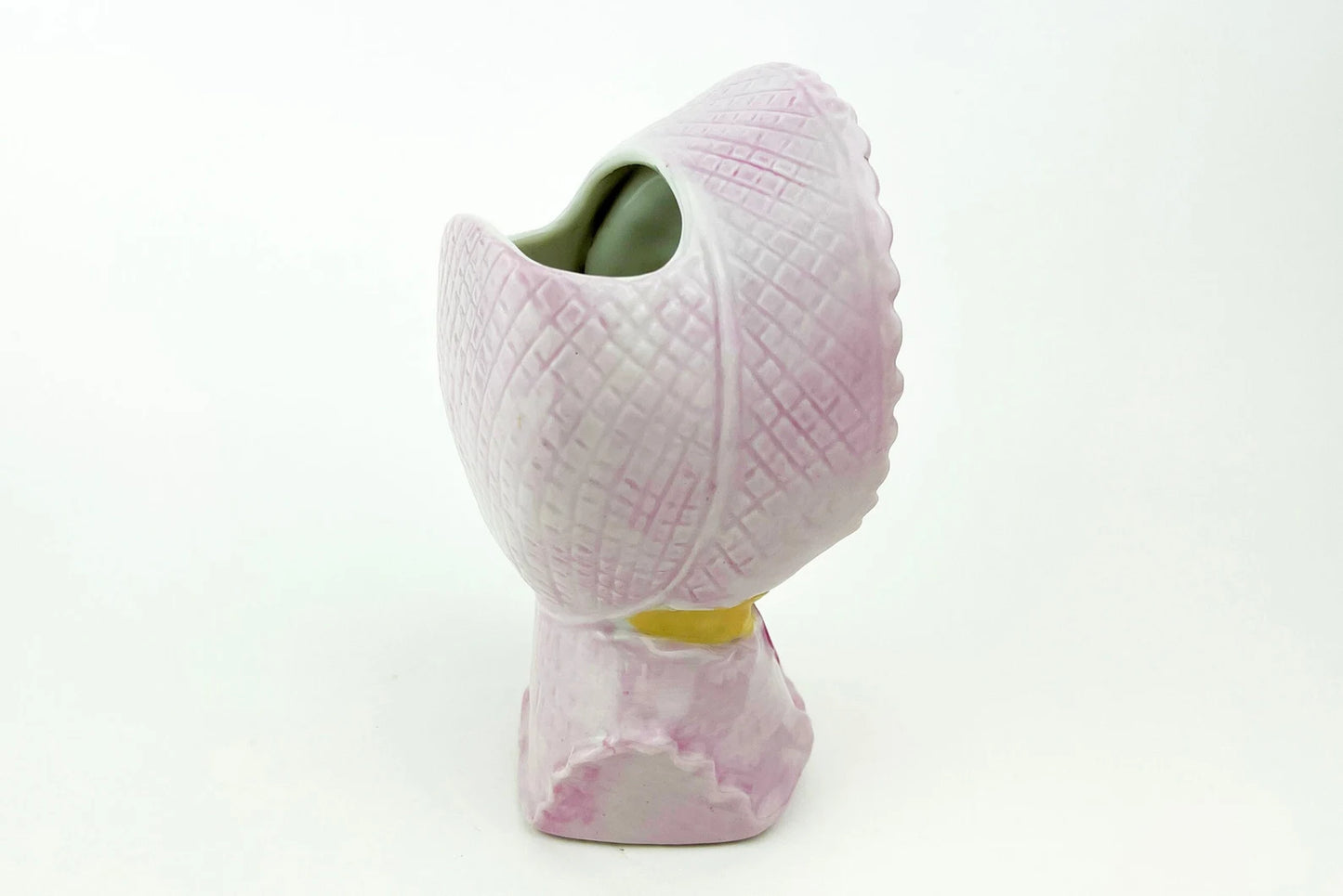 Vintage Baby Girl Ceramic Head Vase, Pink/lavender, Flower buds on Pink Bonnet, Whimsical Planter Mid Century Kitschy Nursery Decor UCAGCO