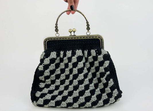 Crochet Cross Body Kiss Lock Purse with Adjustable Strap