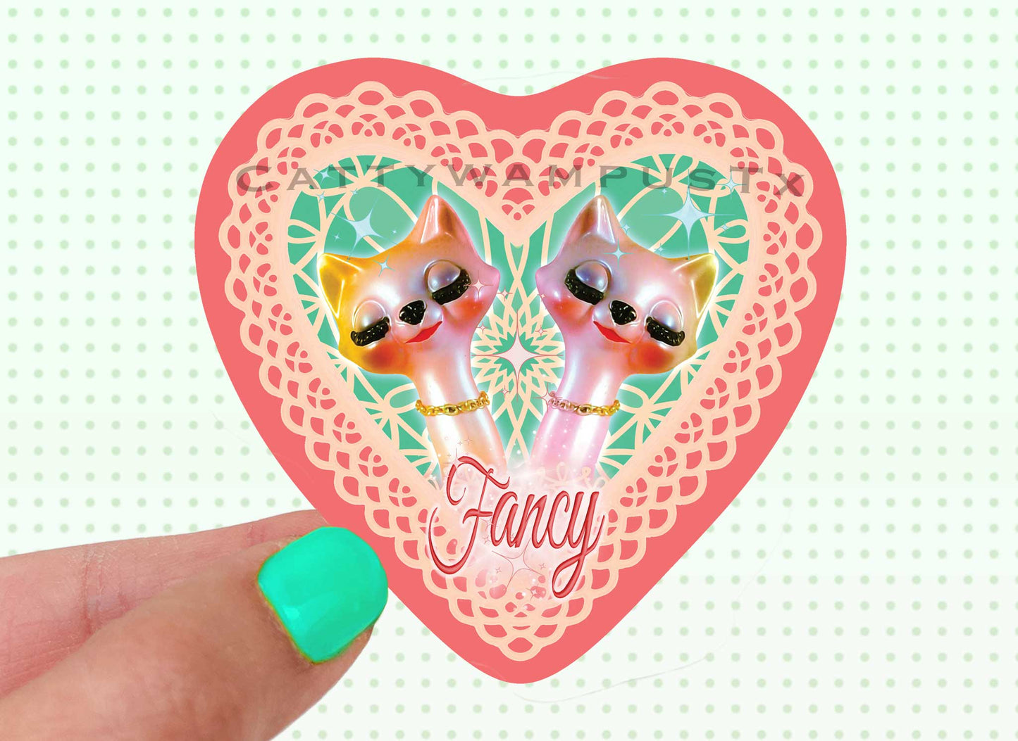 Fancy Cat Heart Shaped Stickers